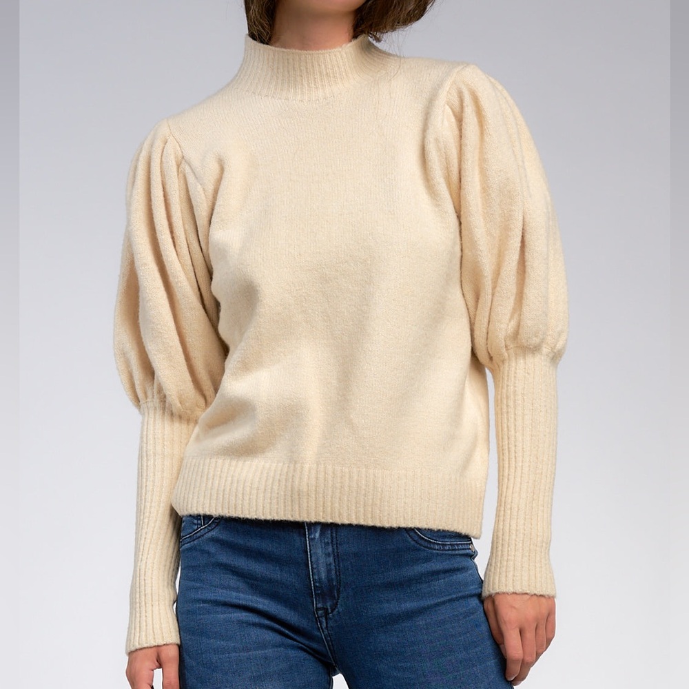 Elan Mock Neck Sweater with Puffy Sleeves